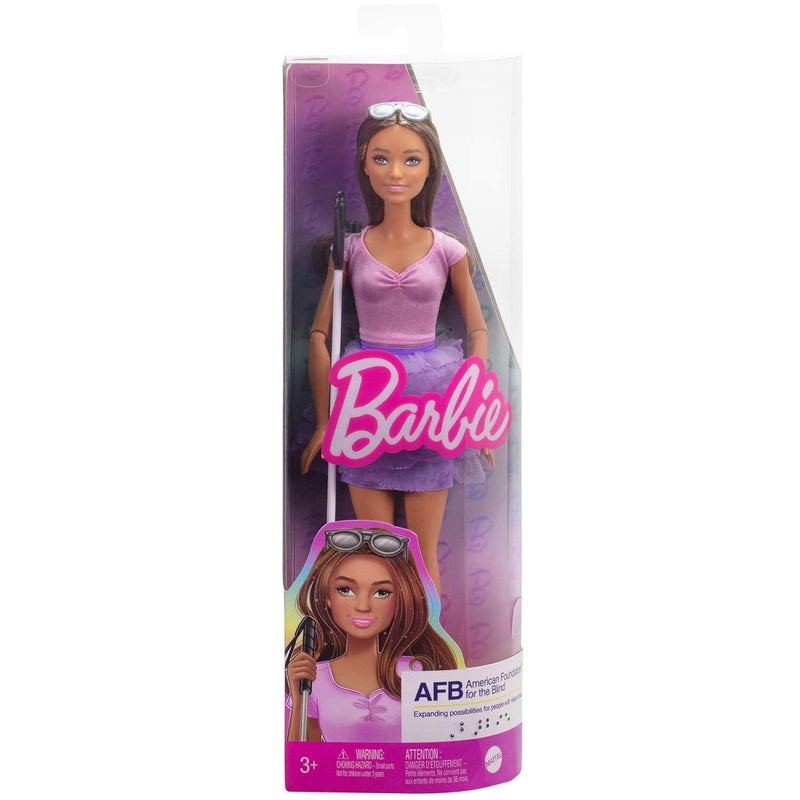 Barbie دمية باربي فاشنيستاس العمياء مع عصا بيضاء وإكسسوارات - Image 1